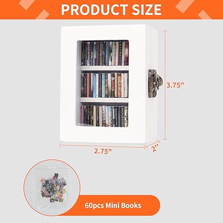 Miniature Bookshelf Decor, Ornament Miniature Bookshelf with 60PCS Mini Books, Home Mini Library, beautiful Gifts for Book Lovers