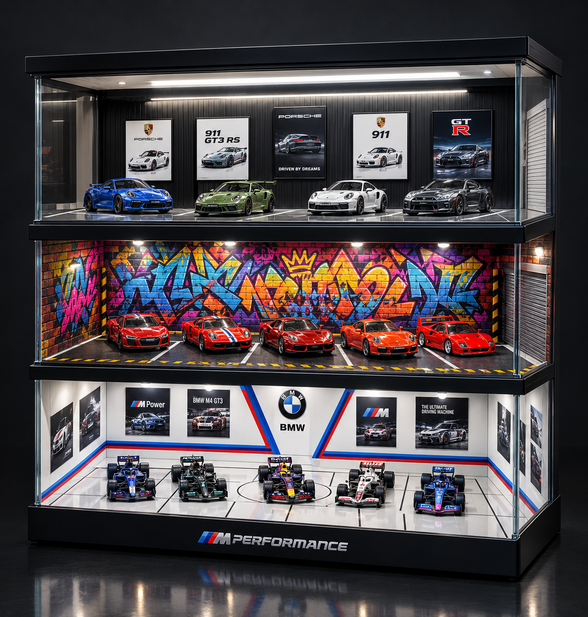 1:64 Scale Parking Lot Display Case – Diecast Car Display for Mini Cars, Model Vehicles – Diorama Garage Showroom for Collectors