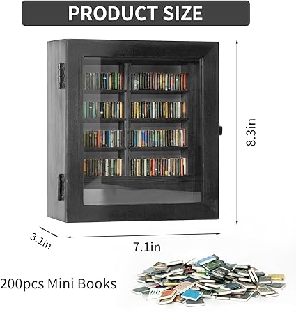 Miniature Decorative Mini Bookshelf, Small Bookshelf Mini Books, Miniature Book Display Shelf with 200Pcs Mini Books, Funny Gifts for Book Lovers, Home Room Living Bookshelf Decor