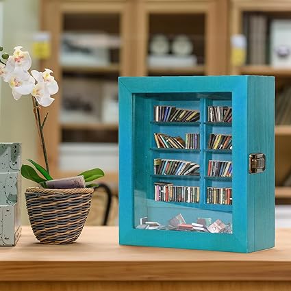 Miniature Decorative Mini Bookshelf, Small Bookshelf Mini Books, Miniature Book Display Shelf with 200Pcs Mini Books, Funny Gifts for Book Lovers, Home Room Living Bookshelf Decor