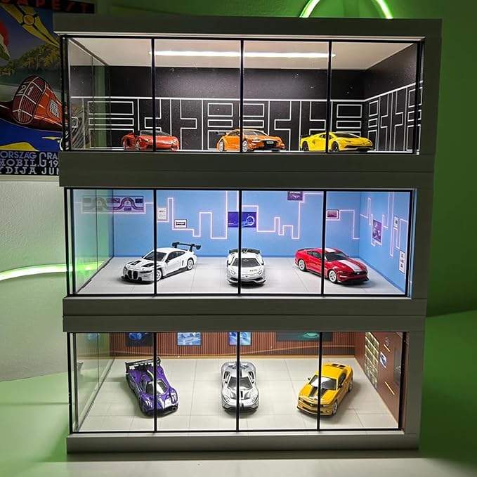 1:64 Scale Parking Lot Display Case – Diecast Car Display for Mini Cars, Model Vehicles – Diorama Garage Showroom for Collectors
