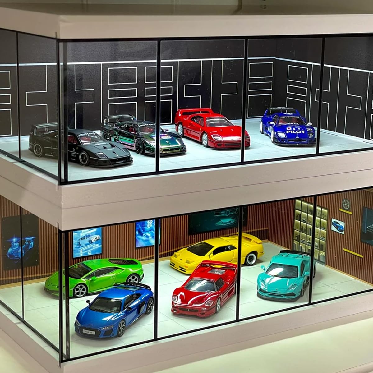 1:64 Scale Parking Lot Display Case – Diecast Car Display for Mini Cars, Model Vehicles – Diorama Garage Showroom for Collectors