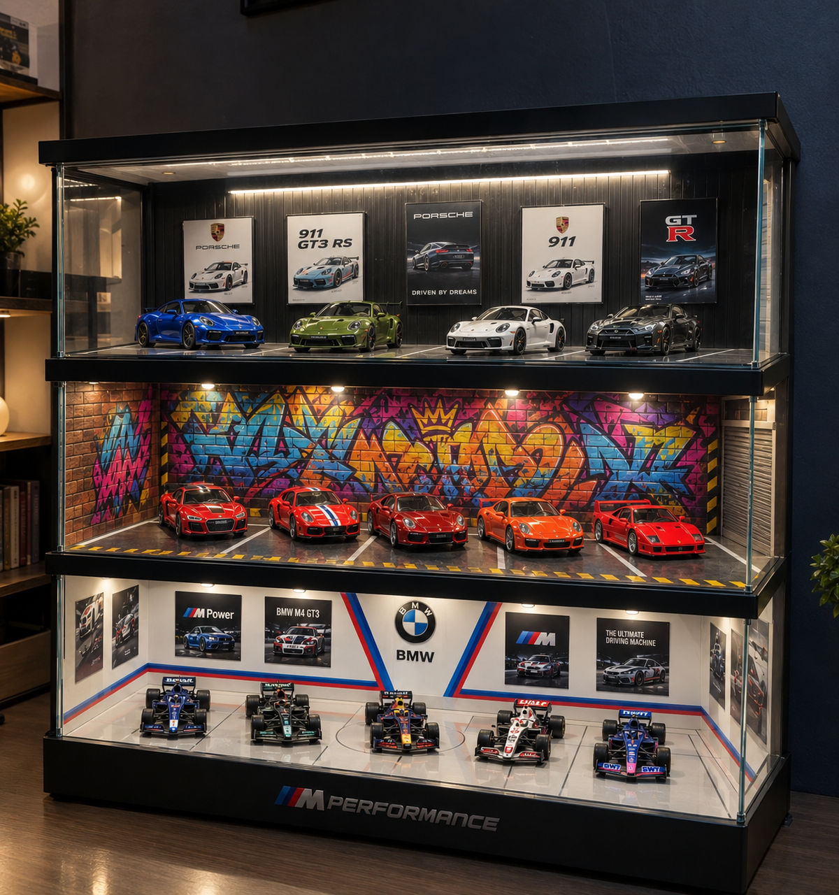 1:64 Scale Parking Lot Display Case – Diecast Car Display for Mini Cars, Model Vehicles – Diorama Garage Showroom for Collectors