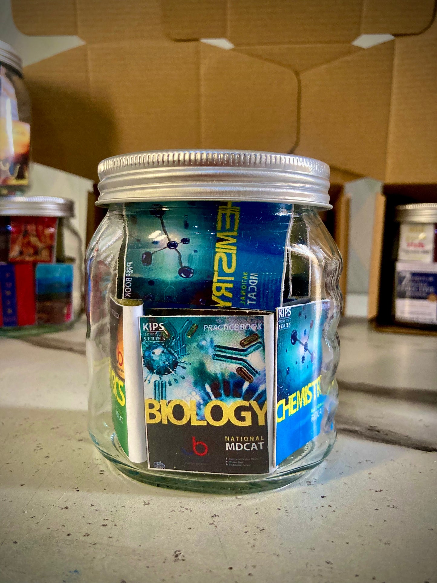 MINIATURE BOOKS GLASS JAR